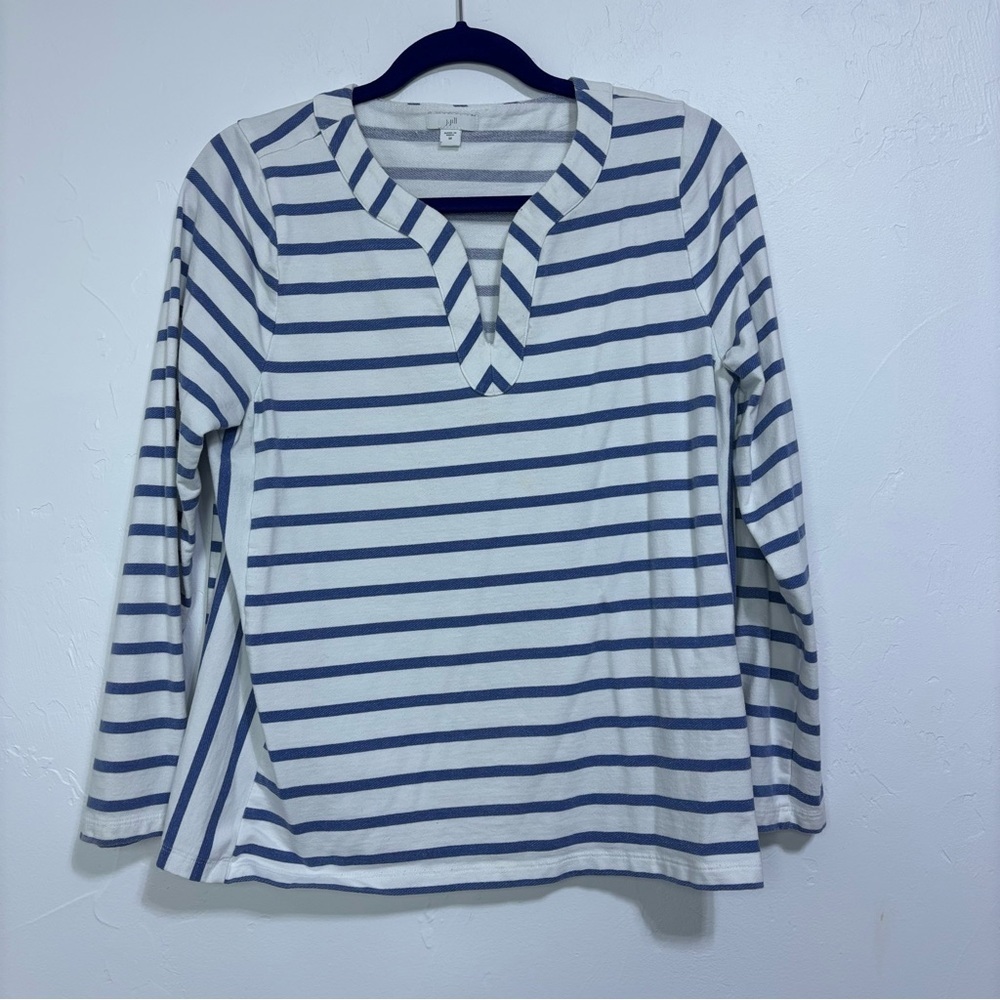J. Jill Blue and White Striped Long Sleeve Top Nautical Women's Medium Cotton